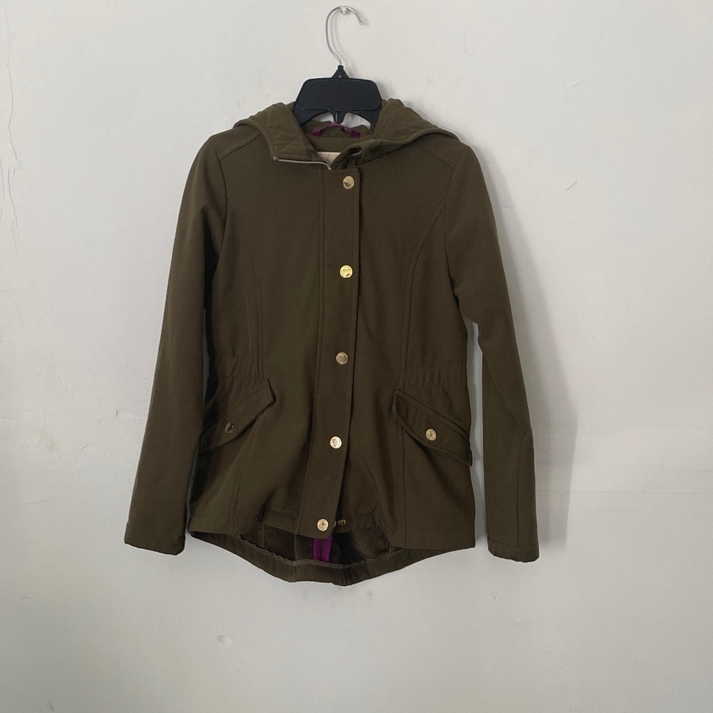 Michael Kors Kids Jacket Size 14 Olive Green Hooded Zip Up Coat Pre-Owned